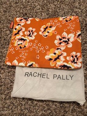 Rachel Pally Orange Floral Zip Pouch with White and Black Accents for tablet